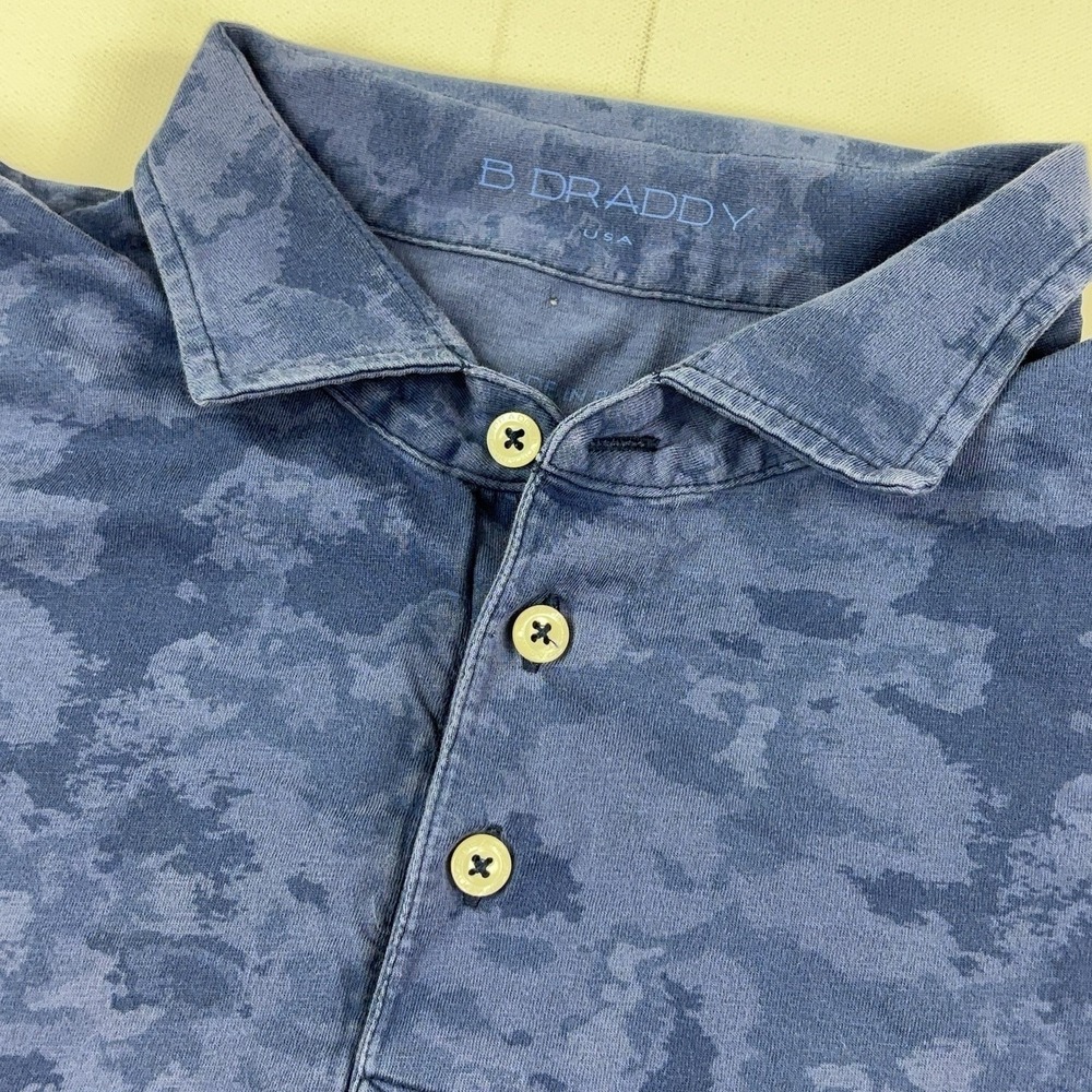 B Draddy Polo Shirt Mens M Blue Camo Pima Cotton Golf Jersey Short Sleeve